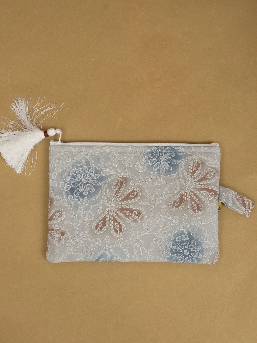 Ada Hand Embroidered Grey Cotton Lucknowi Chikankari Pouch 01A596843