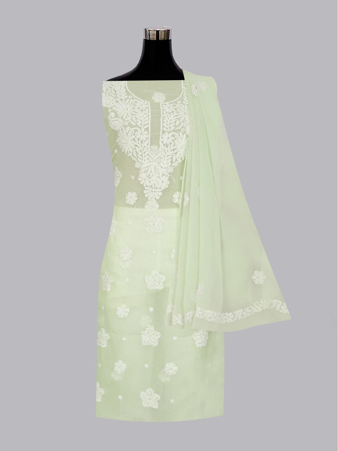 Ada Hand Embroidered Sea Green Georgette Lucknowi Chikankari Unstitched Suit Piece 01A573035
