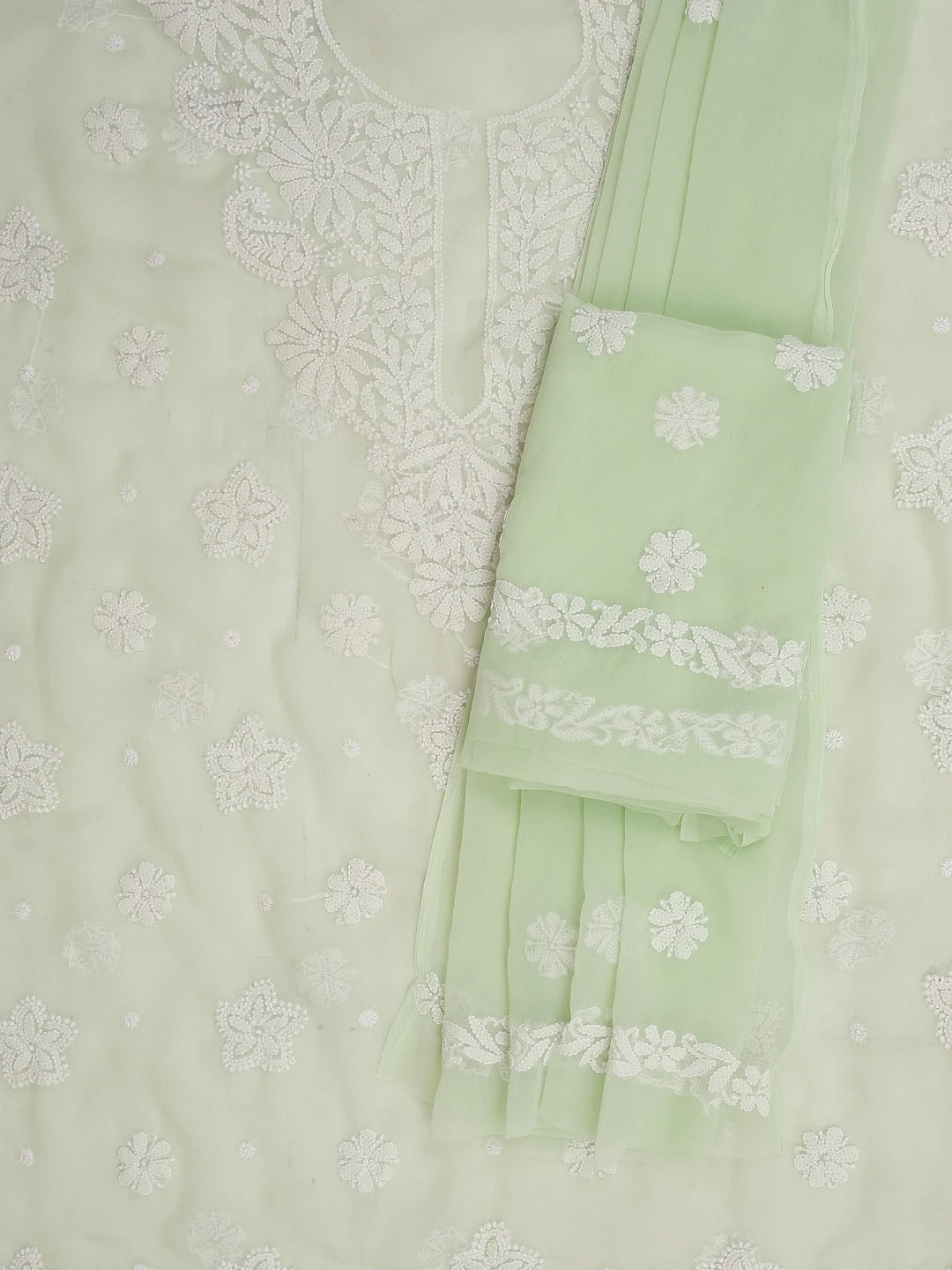 Ada Hand Embroidered Sea Green Georgette Lucknowi Chikankari Unstitched Suit Piece 01A573035