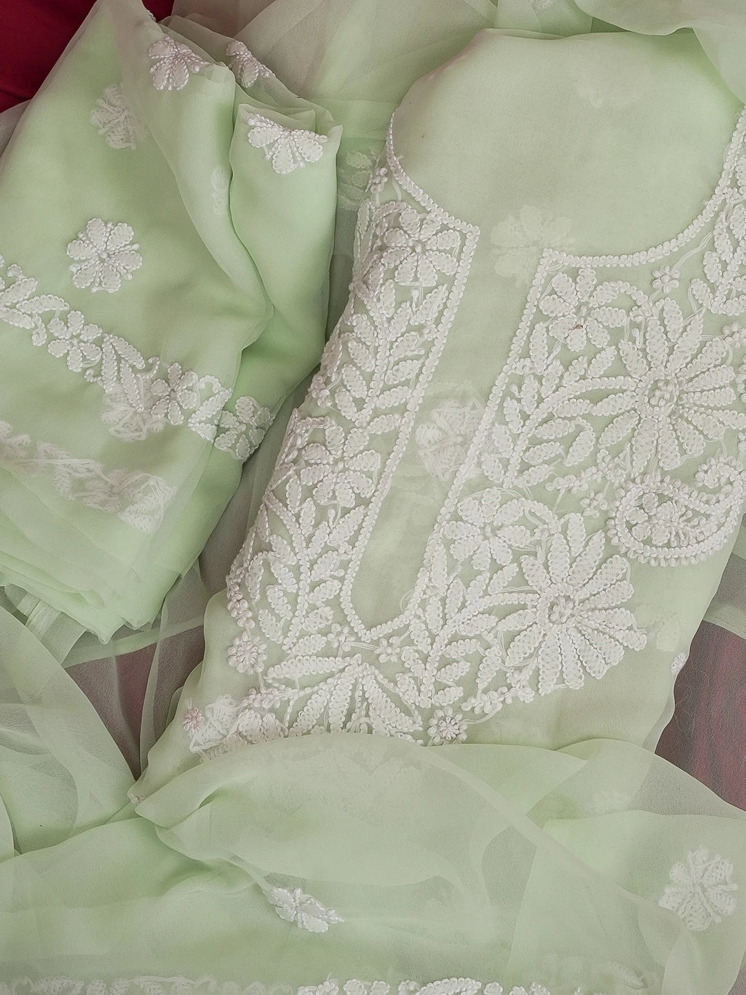 Ada Hand Embroidered Sea Green Georgette Lucknowi Chikankari Unstitched Suit Piece 01A573035