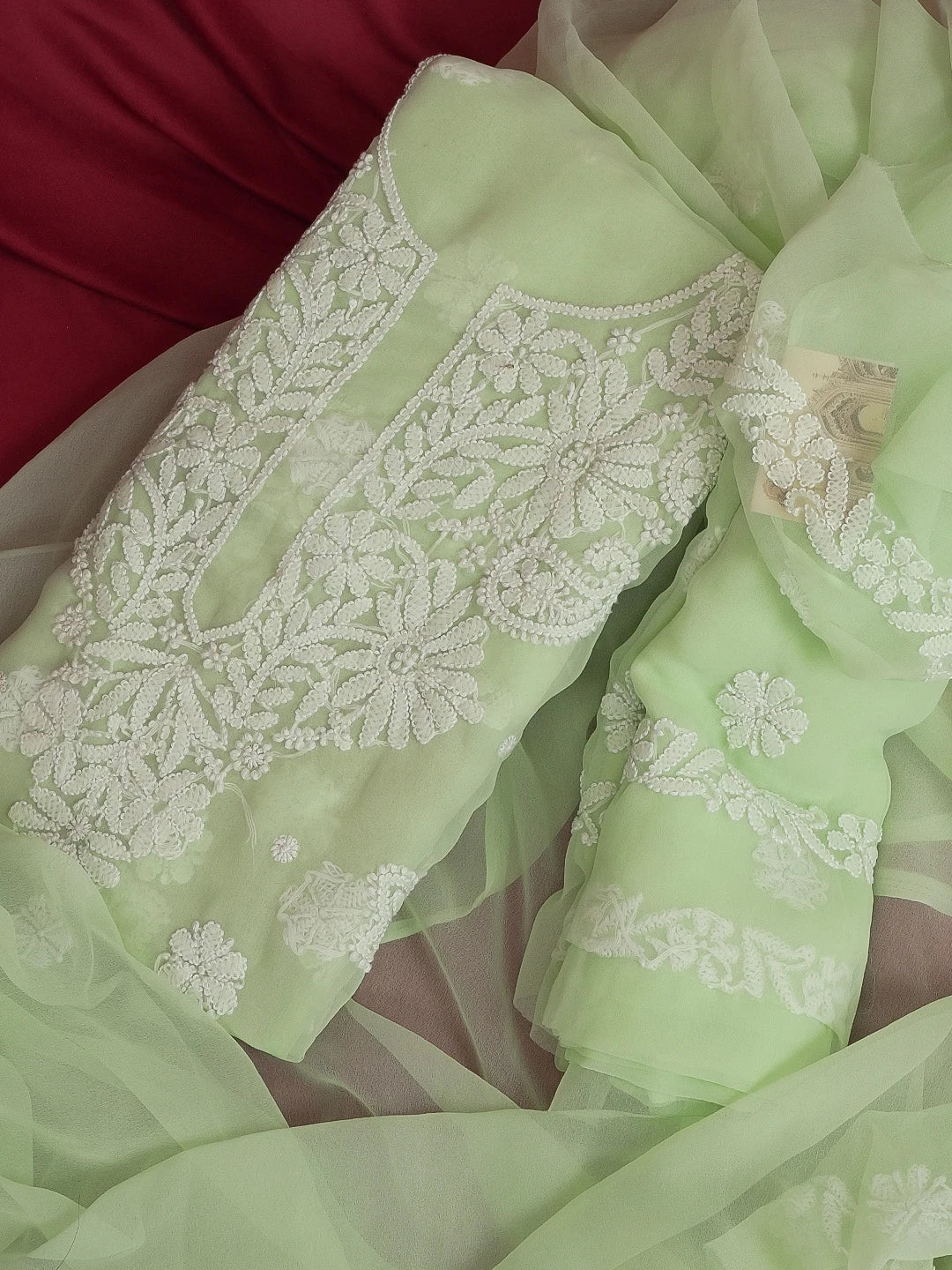 Ada Hand Embroidered Sea Green Georgette Lucknowi Chikankari Unstitched Suit Piece 01A573035