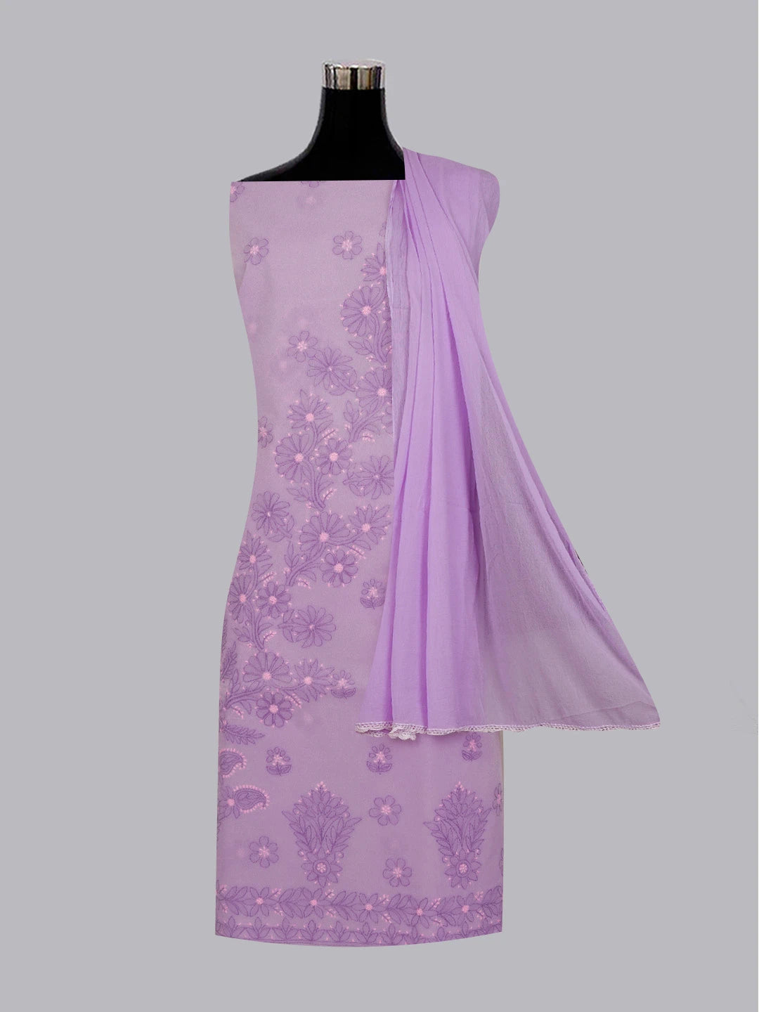 Ada Hand Embroidered Mauve Cotton Lucknowi Chikankari Unstitched Suit Set 01A598929