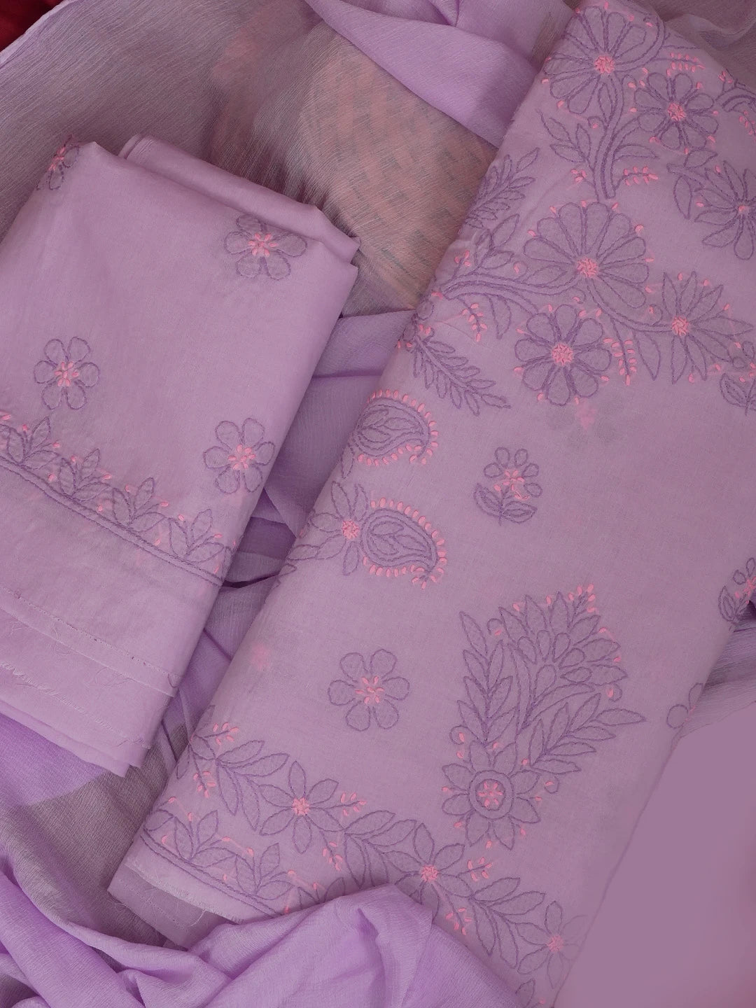 Ada Hand Embroidered Mauve Cotton Lucknowi Chikankari Unstitched Suit Set 01A598929