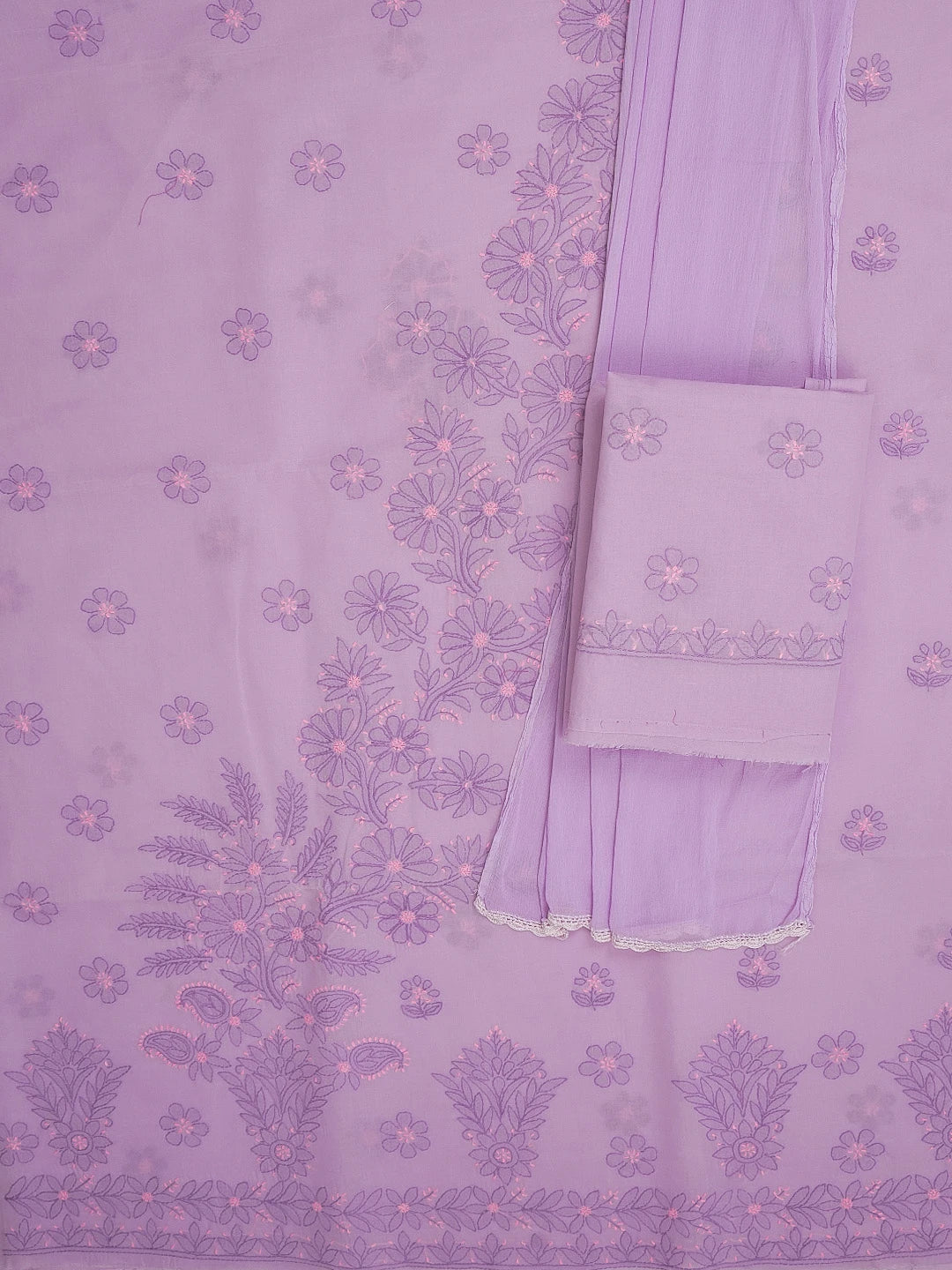 Ada Hand Embroidered Mauve Cotton Lucknowi Chikankari Unstitched Suit Set 01A598929