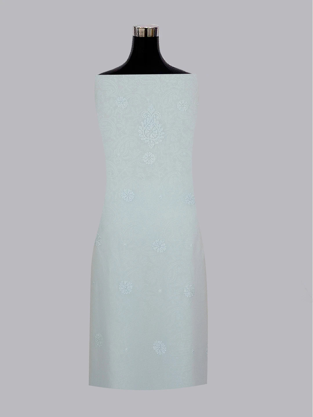 Ada Hand Embroidered Sky Blue Viscose Georgette Lucknowi Chikankari Unstitched Kurta Dupatta Set With Pearl and Cutdana Work 01A594252