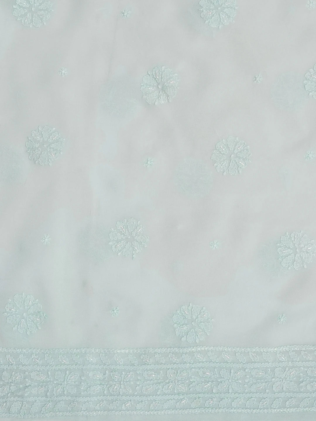 Ada Hand Embroidered Sky Blue Viscose Georgette Lucknowi Chikankari Unstitched Kurta Dupatta Set With Pearl and Cutdana Work 01A594252