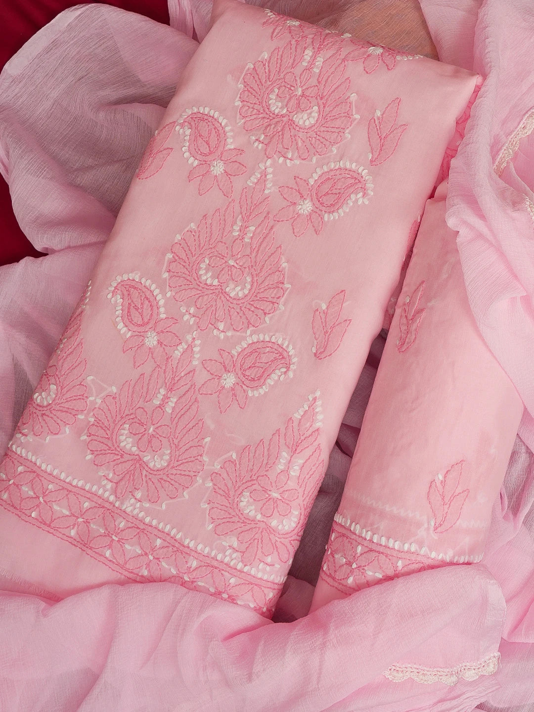 Ada Hand Embroidered Pink Cotton Lucknowi Chikankari Unstitched Suit Set 01A598902