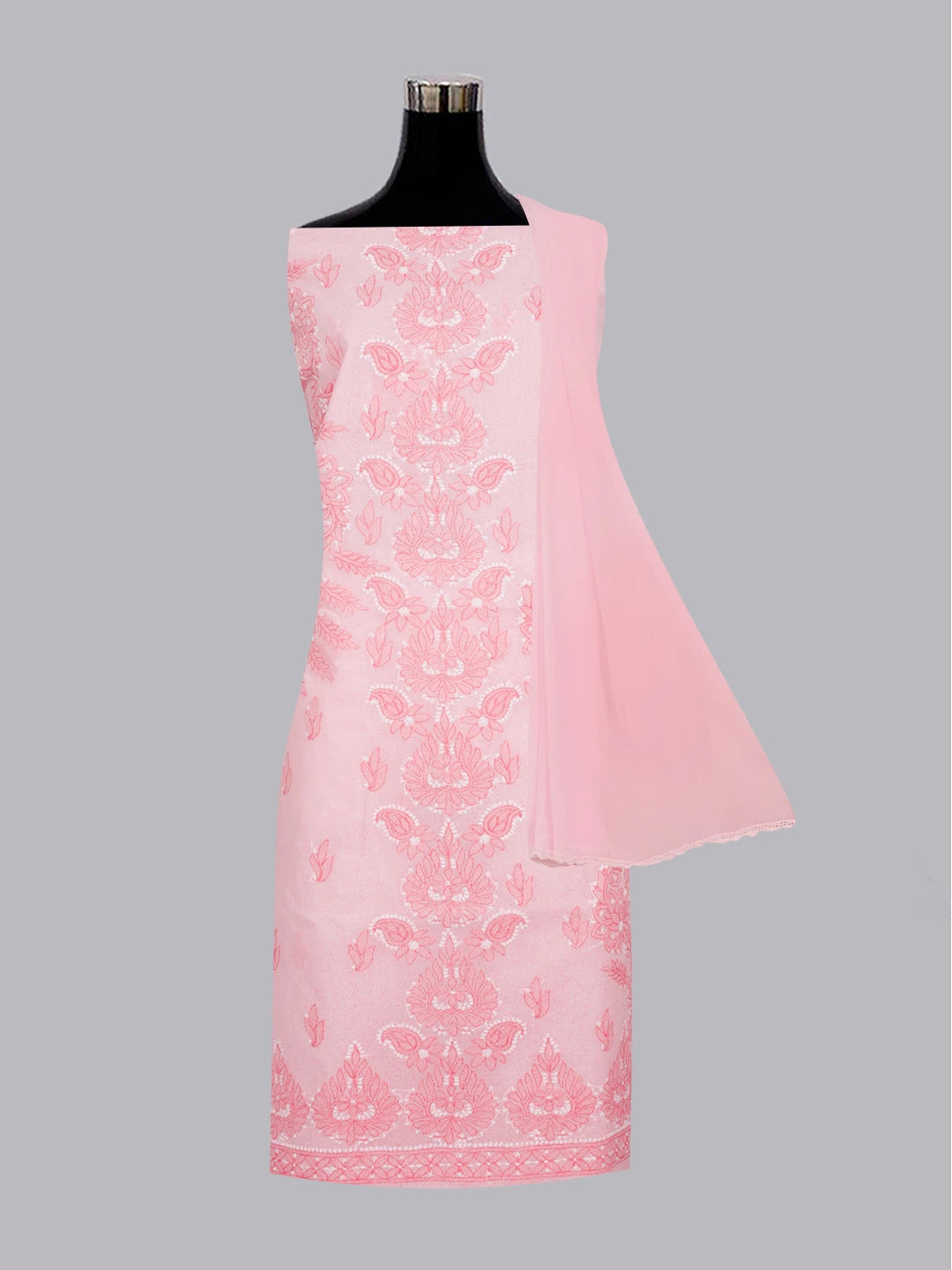 Ada Hand Embroidered Pink Cotton Lucknowi Chikankari Unstitched Suit Set 01A598902