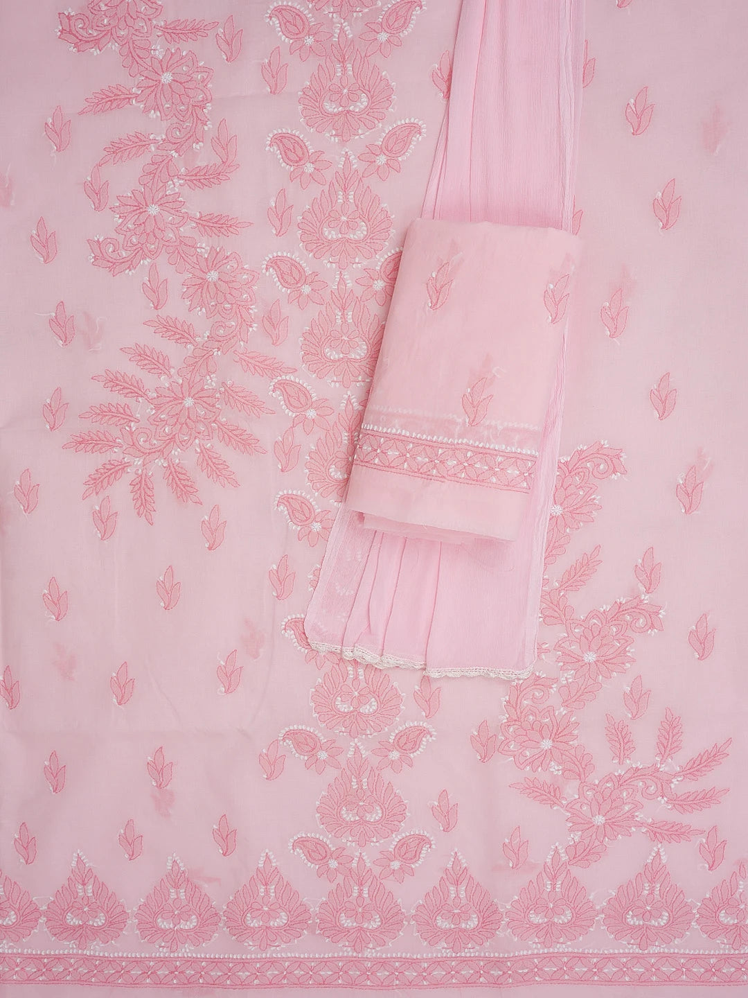 Ada Hand Embroidered Pink Cotton Lucknowi Chikankari Unstitched Suit Set 01A598902