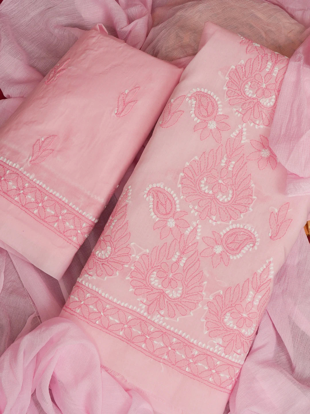 Ada Hand Embroidered Pink Cotton Lucknowi Chikankari Unstitched Suit Set 01A598902
