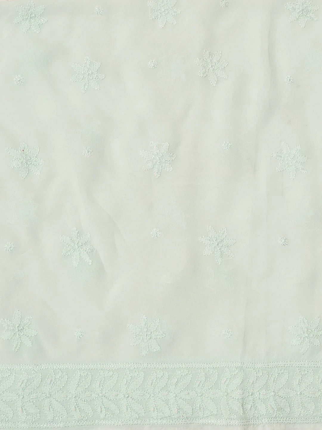 Ada Hand Embroidered Sea Green Viscose Georgette Lucknowi Chikankari Unstitched Kurta Dupatta Set With Cutdana and Zari Work 01A594260
