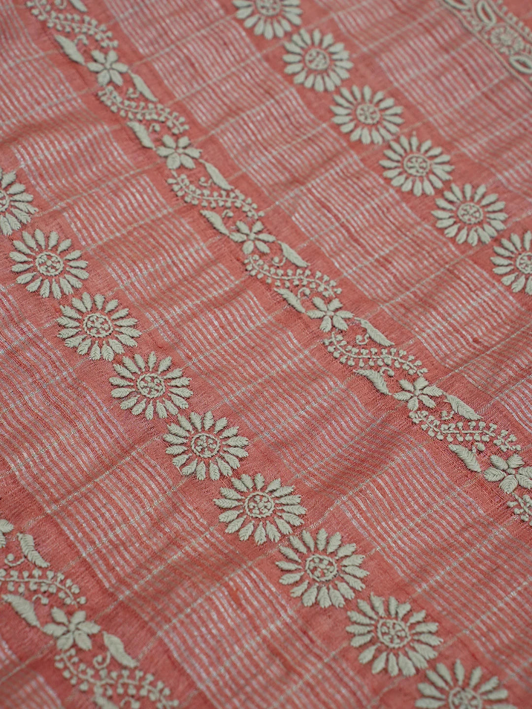 Ada Hand Embroidered Rust Silk Lucknowi Chikankari Saree With Blouse 01A470268