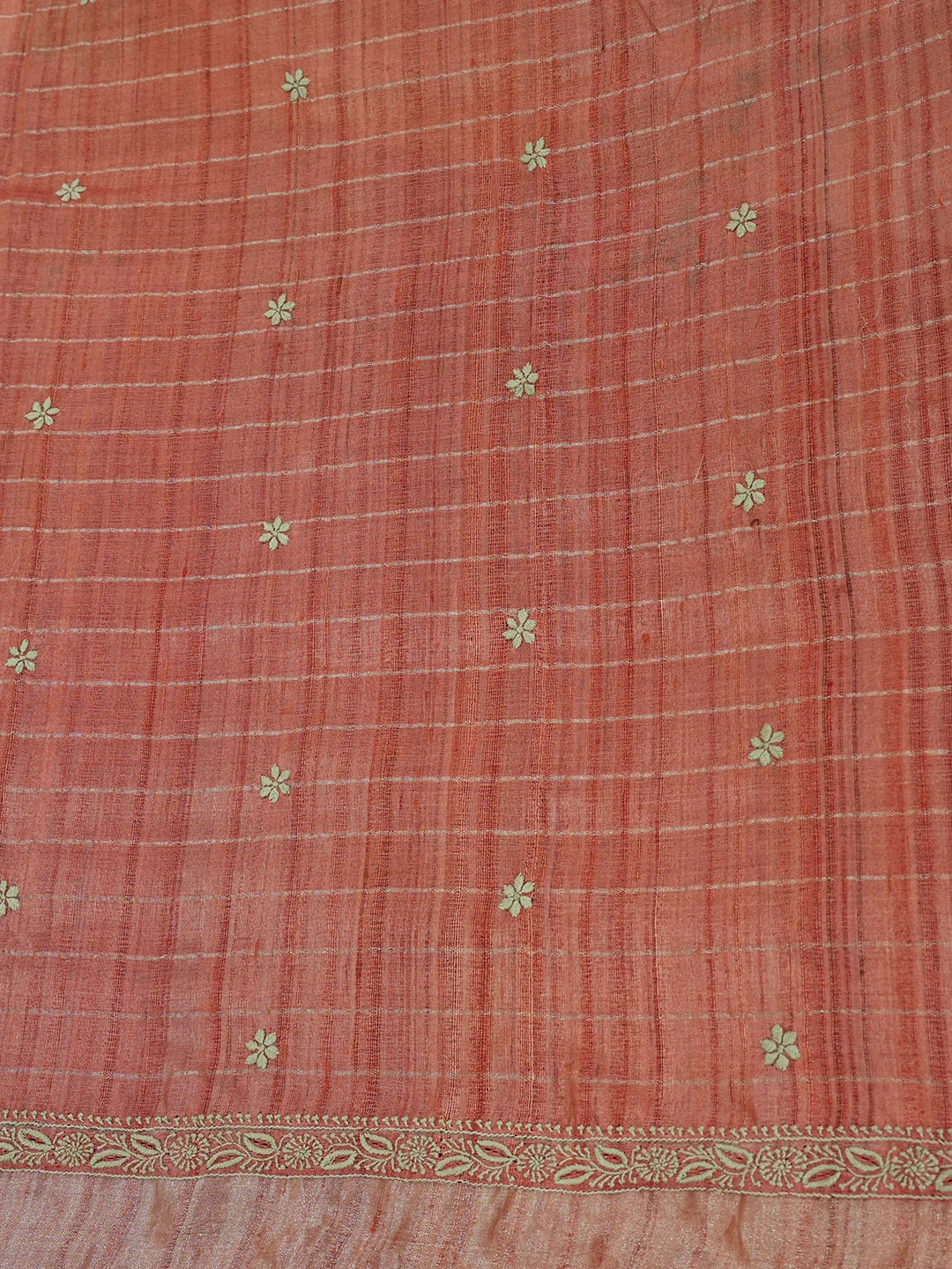 Ada Hand Embroidered Rust Silk Lucknowi Chikankari Saree With Blouse 01A470268