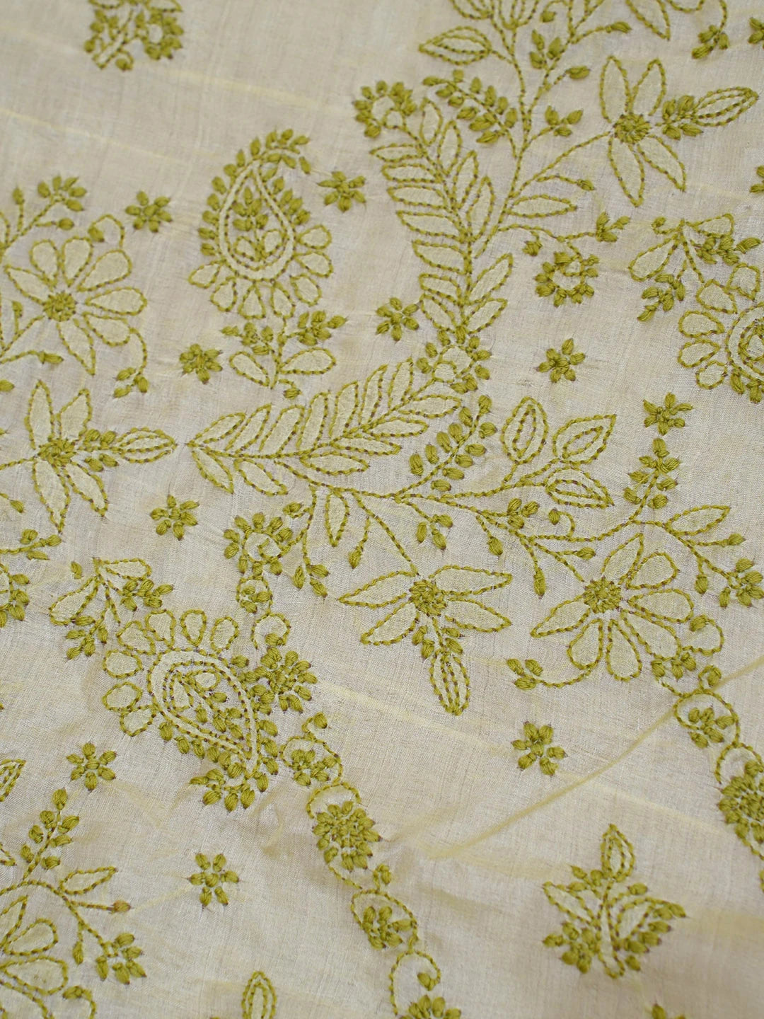 Ada Hand Embroidered Cream Silk Lucknowi Chikankari Saree with Blouse 01A596671