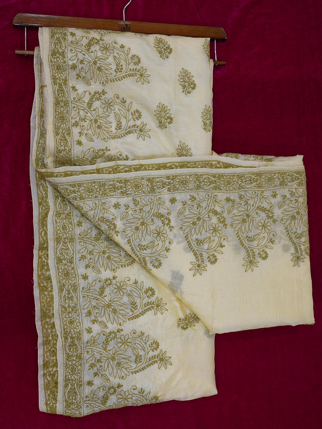 Ada Hand Embroidered Cream Silk Lucknowi Chikankari Saree with Blouse 01A596671