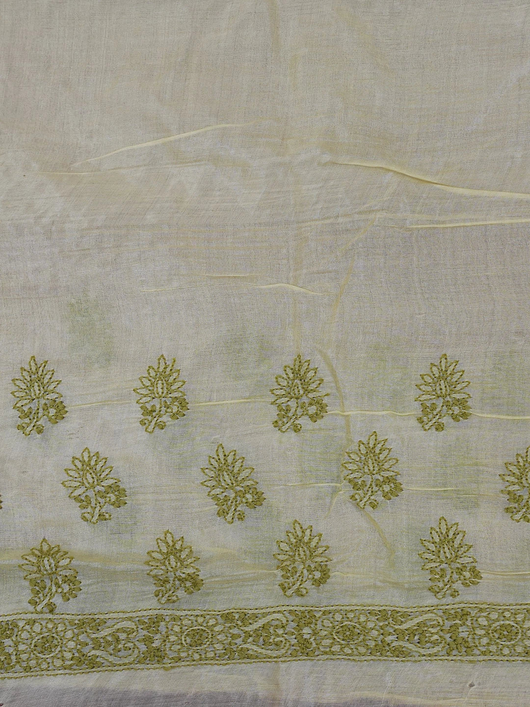 Ada Hand Embroidered Cream Silk Lucknowi Chikankari Saree with Blouse 01A596671
