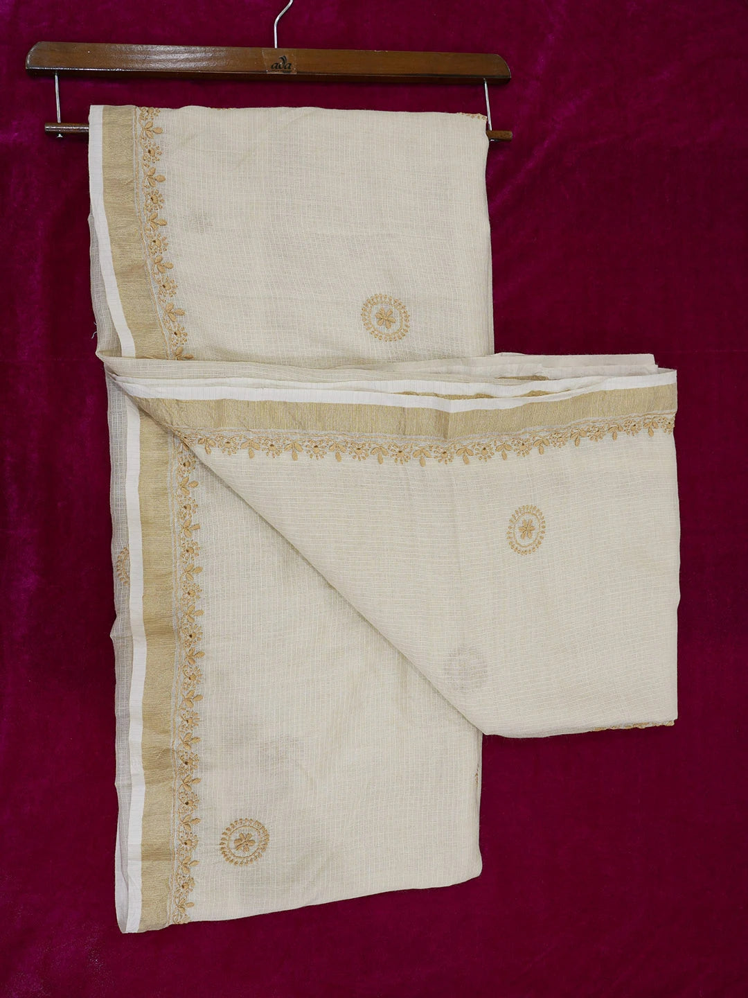 Ada Hand Embroidered Fawn Kota Lucknowi Chikankari Saree with Blouse 01A581280