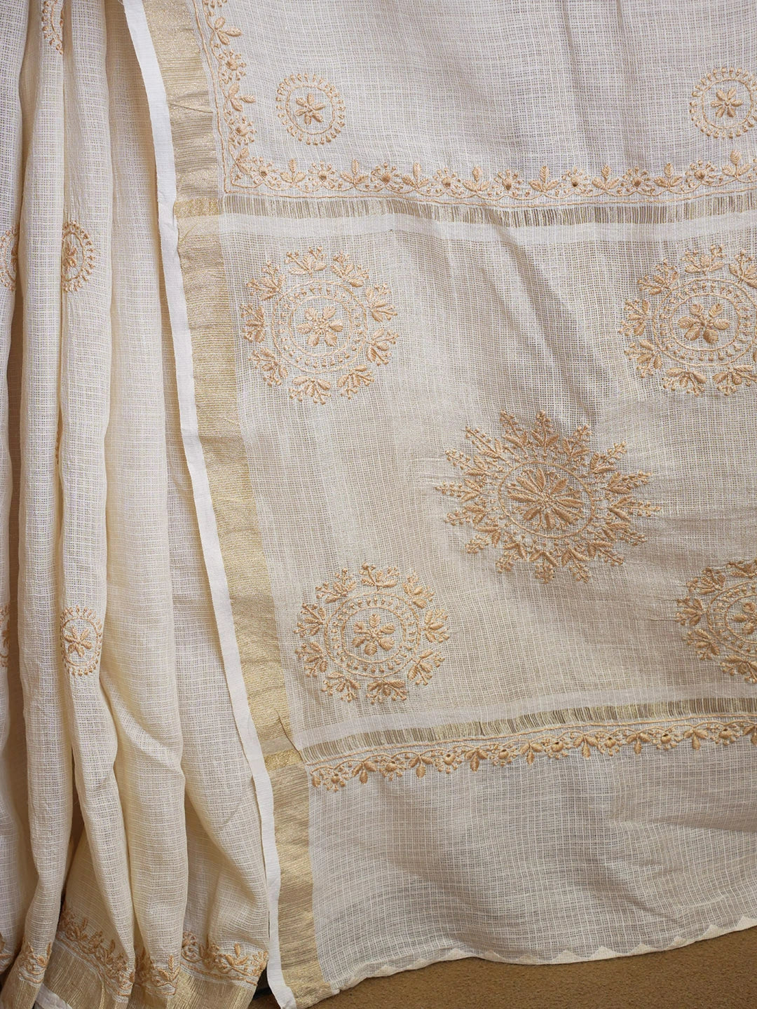 Ada Hand Embroidered Fawn Kota Lucknowi Chikankari Saree with Blouse 01A581280