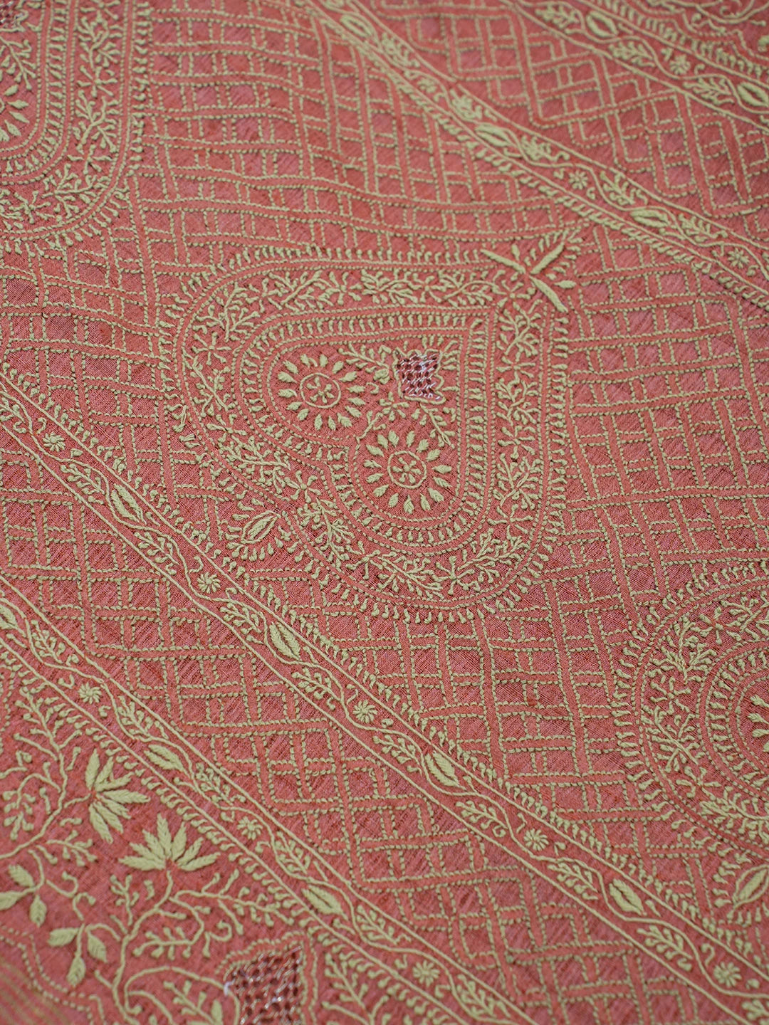 Ada Hand Embroidered Rust Silk Lucknowi Chikankari Saree With Blouse 01A451691