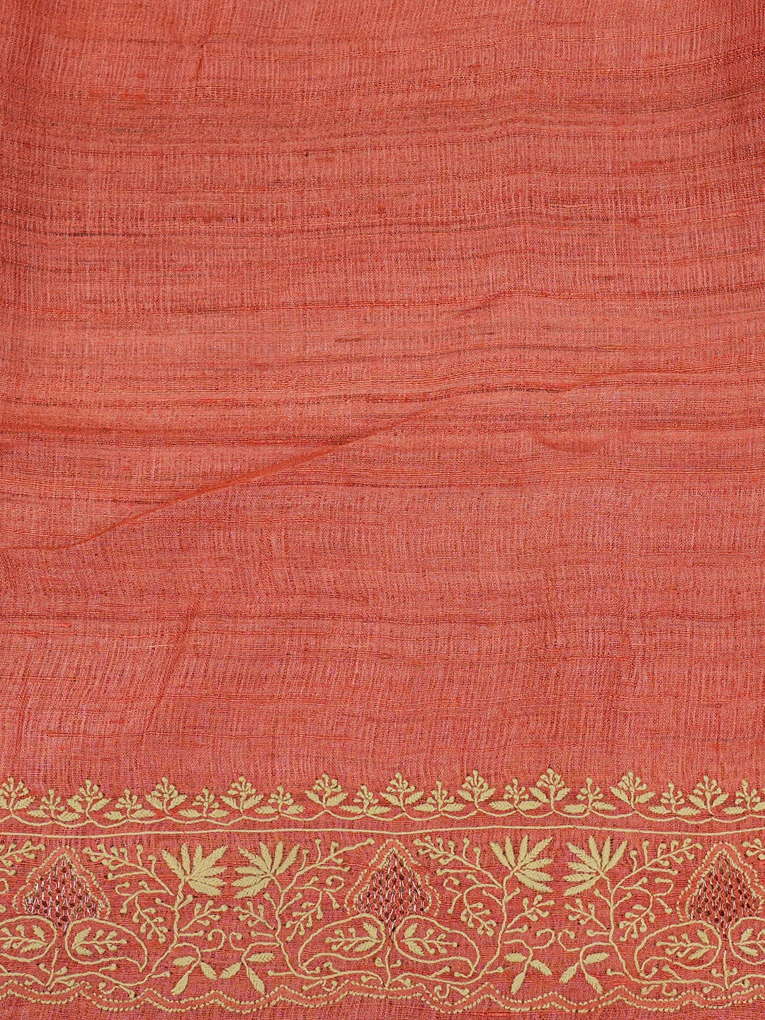 Ada Hand Embroidered Rust Silk Lucknowi Chikankari Saree With Blouse 01A451691