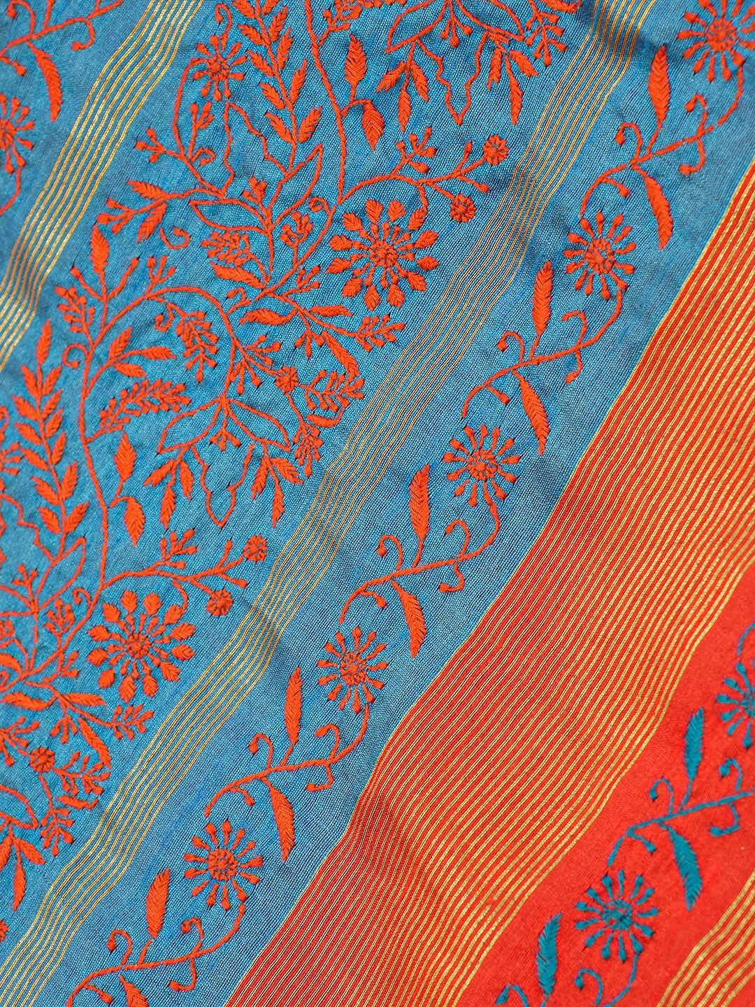 Ada Hand Embroidered Maroon Silk Lucknowi Chikankari Saree With Blouse 01A376495