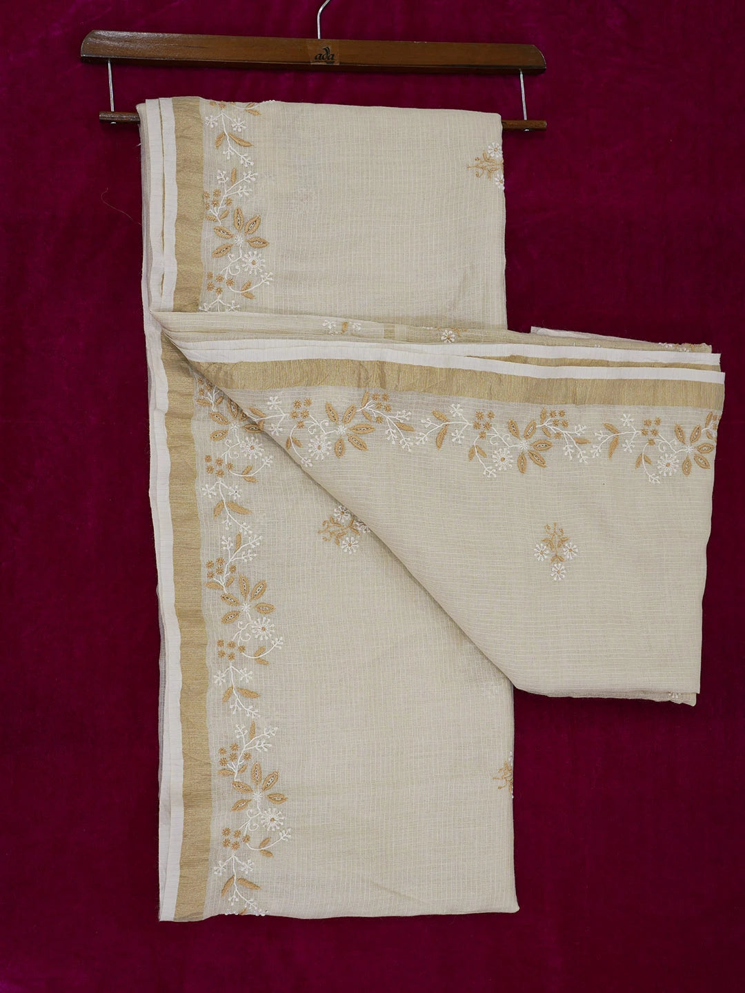 Ada Hand Embroidered Fawn Kota Lucknowi Chikankari Saree with Blouse 01A567946