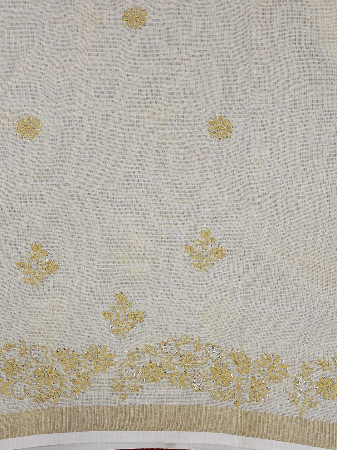 Ada Hand Embroidered Fawn Kota Lucknowi Chikankari Saree and Blouse With Muqaish Work 01A600421