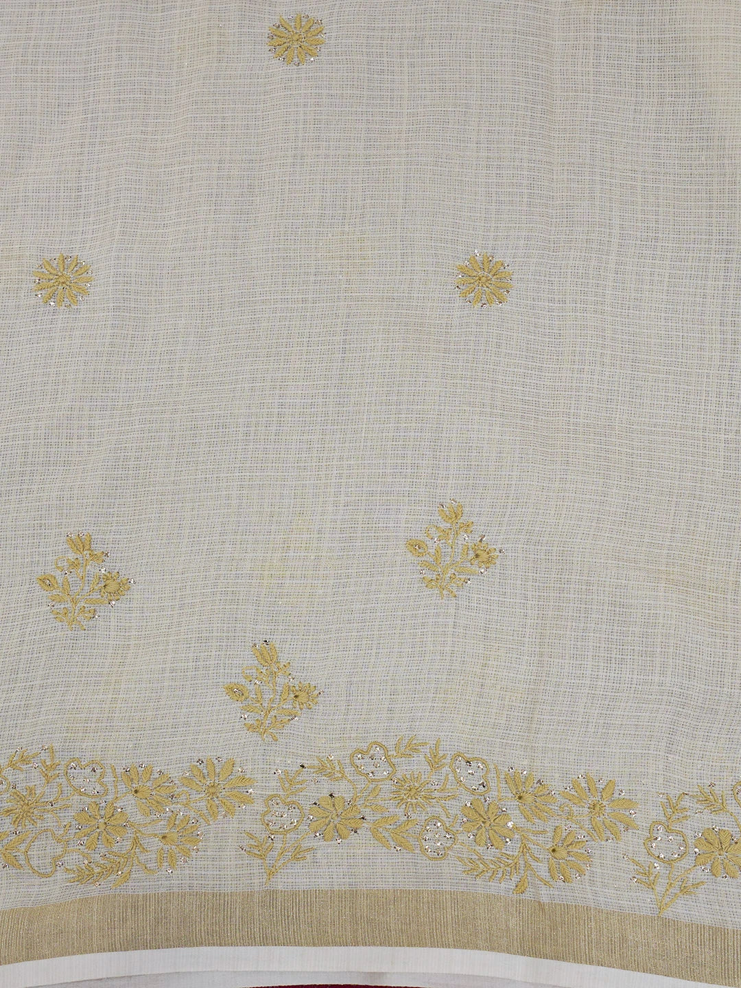 Ada Hand Embroidered Fawn Kota Lucknowi Chikankari Saree and Blouse With Muqaish Work 01A600421