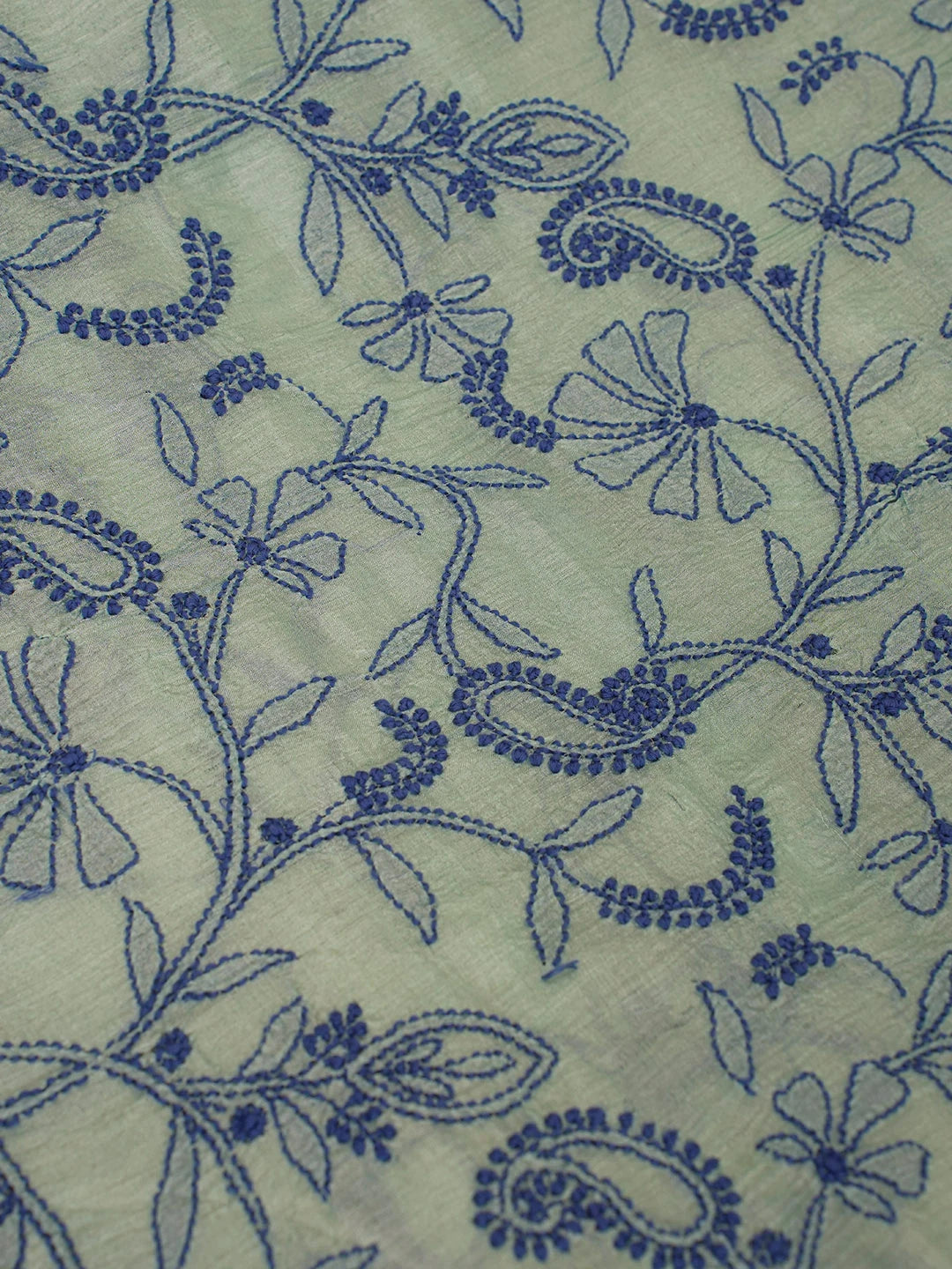 Ada Hand Embroidered Sea Green Tussar Silk Lucknowi Chikankari Saree With Blouse 01A377797
