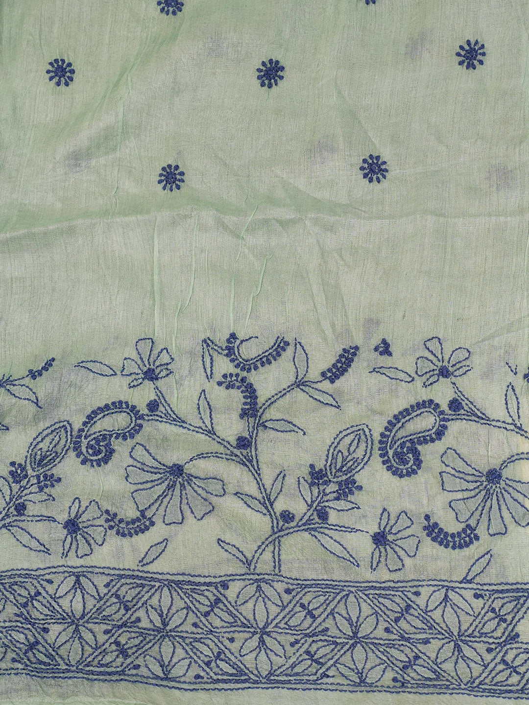 Ada Hand Embroidered Sea Green Tussar Silk Lucknowi Chikankari Saree With Blouse 01A377797