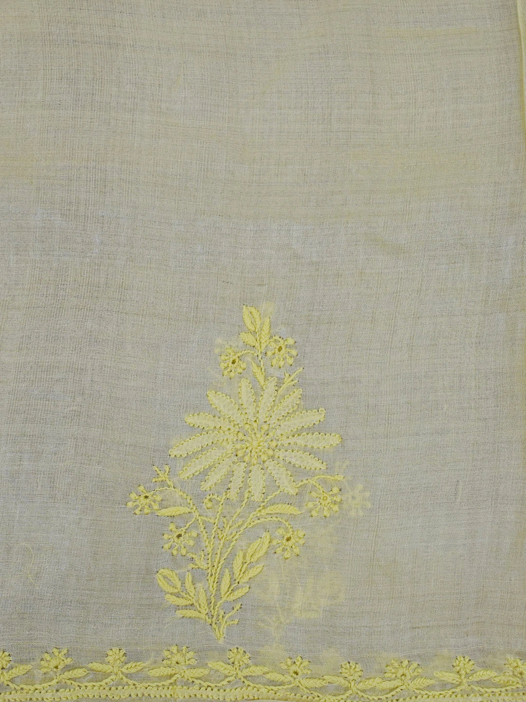 Ada Hand Embroidered Lemon Yellow Tussar Silk Lucknowi Chikankari Saree With Blouse 01A568509