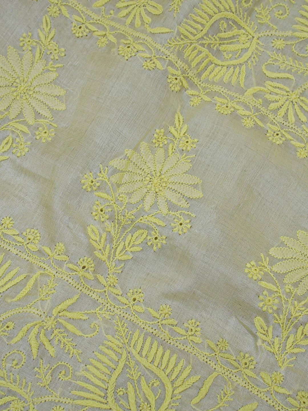 Ada Hand Embroidered Lemon Yellow Tussar Silk Lucknowi Chikankari Saree With Blouse 01A568509