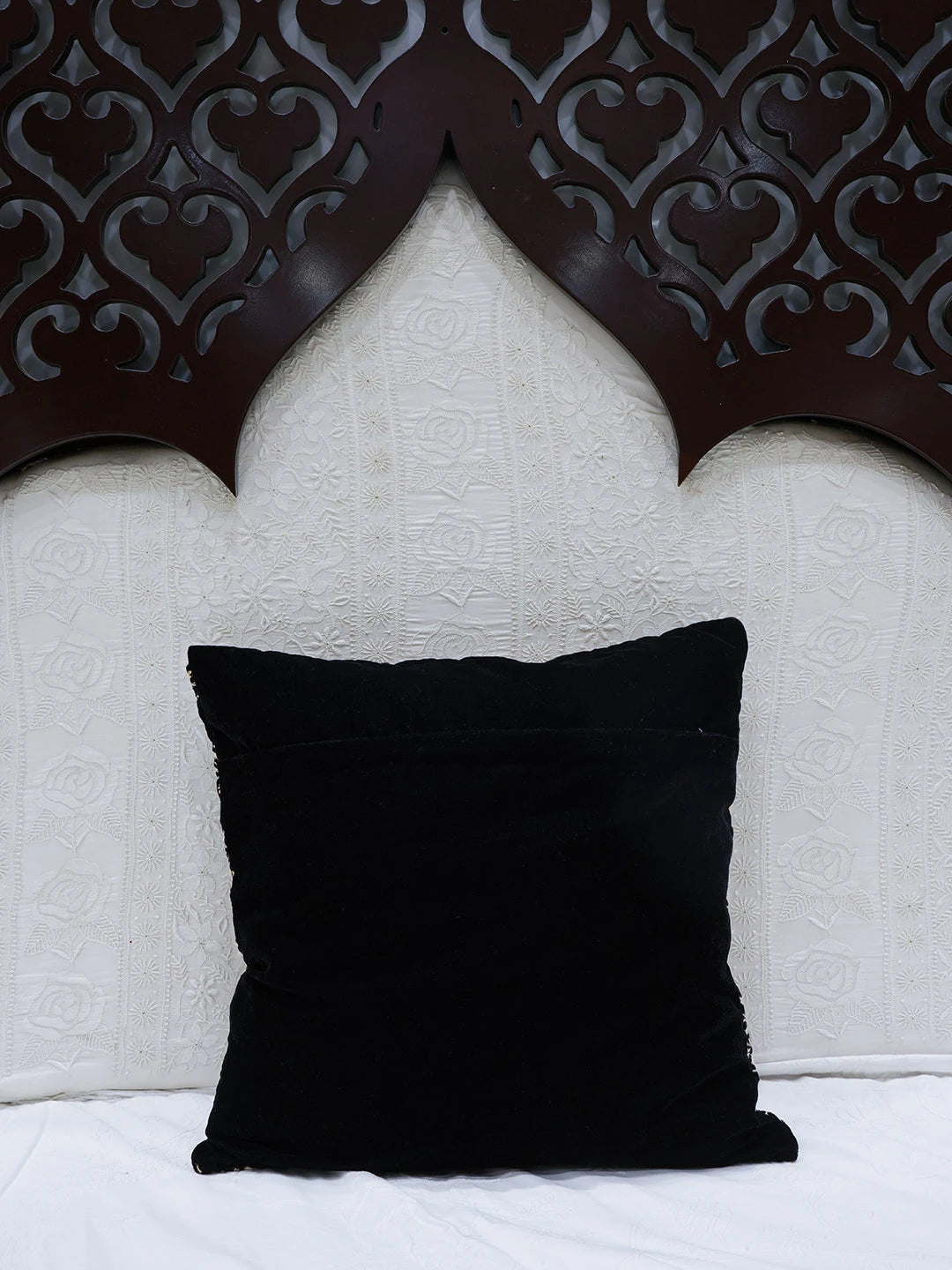 Ada Hand Embroidered Black Velvet Lucknowi Chikankari Cushion Cover 01A602101