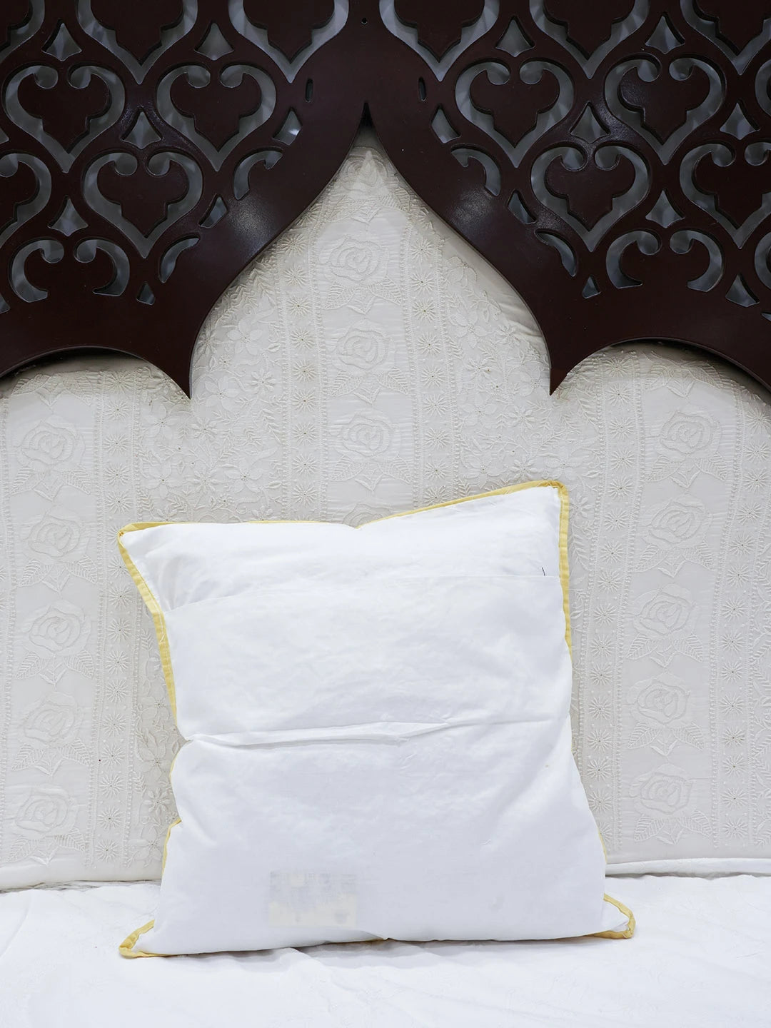 Ada Hand Embroidered White Cotton Lucknowi Chikankari Cushion Cover 01A562936