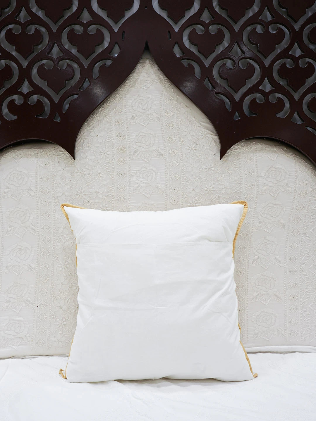 Ada Hand Embroidered White Cotton Lucknowi Chikankari Cushion Cover 01A479509
