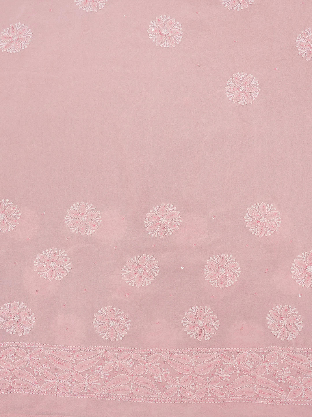 Ada Hand Embroidered Dusty Pink Pure Georgette Lucknowi Chikankari Saree/Blouse With Cutdana Work 01A467241