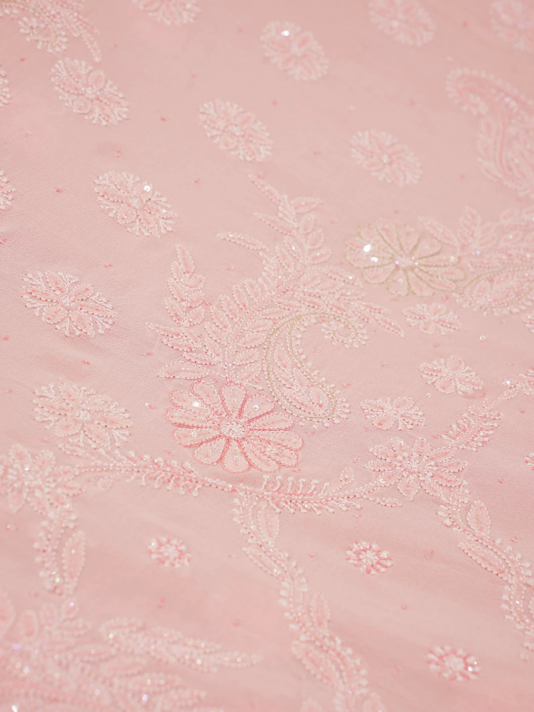 Ada Hand Embroidered Dusty Pink Pure Georgette Lucknowi Chikankari Saree/Blouse With Cutdana Work 01A467241