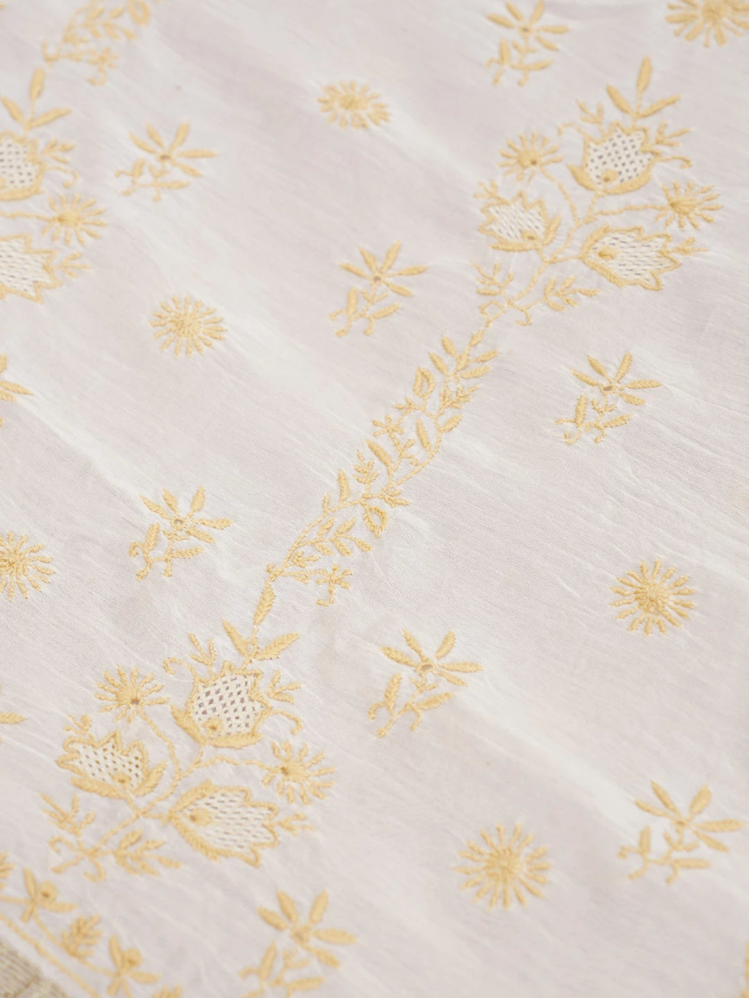 Ada Hand Embroidered Cream Chanderi Lucknowi Chikankari Saree With Blouse 01A592362