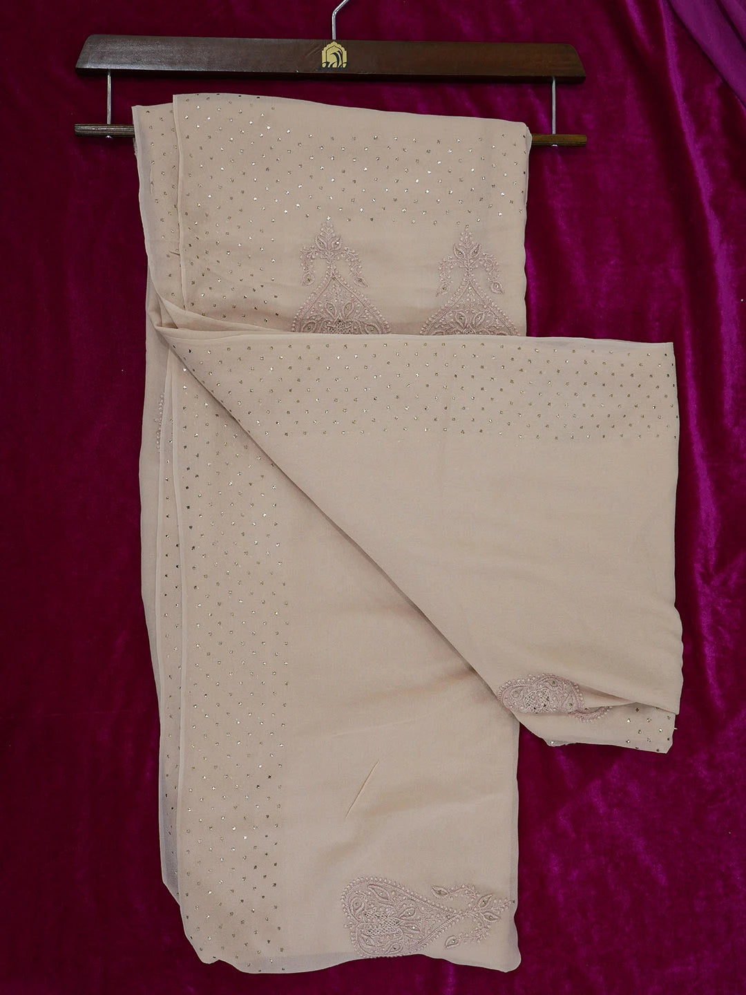 Ada Hand Embroidered Fawn Pure Georgette Lucknowi Chikankari Saree With Blouse With Muqaish Work 01A572477
