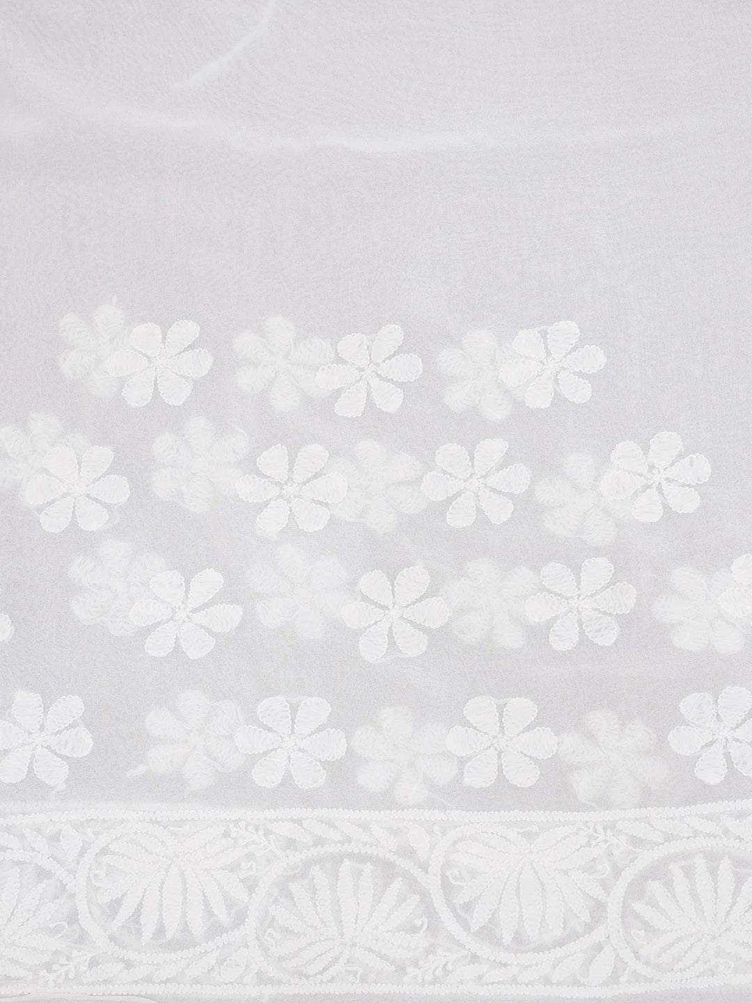 Ada Hand Embroidered White Pure Georgette Lucknowi Chikankari Saree with Blouse 01A311732