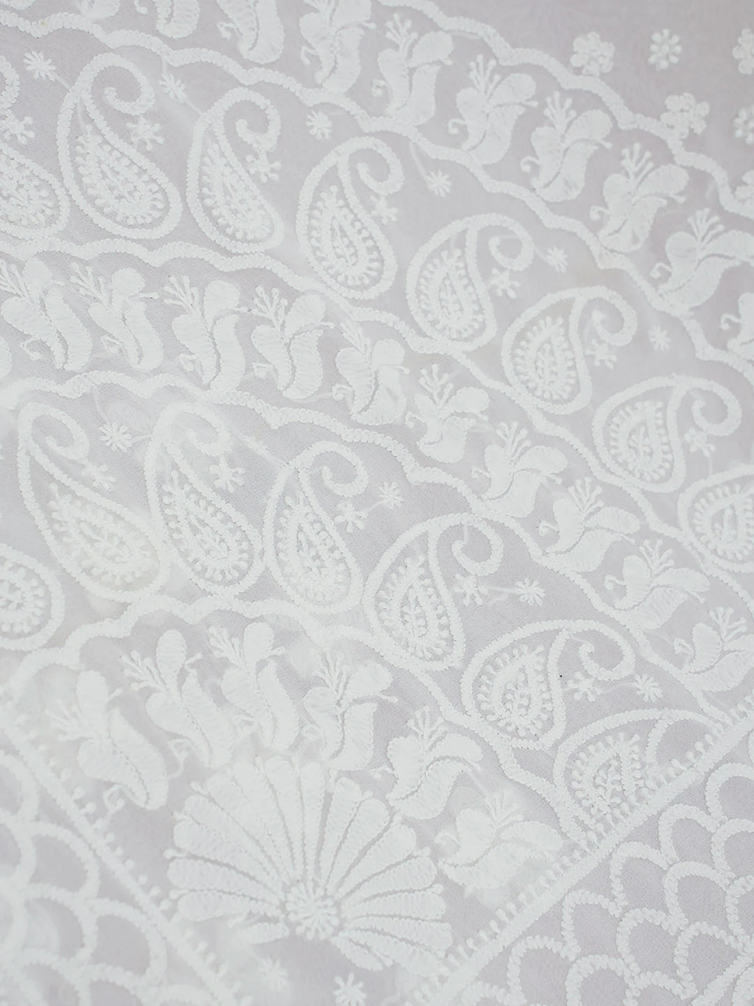 Ada Hand Embroidered White Pure Georgette Lucknowi Chikankari Saree with Blouse 01A311732