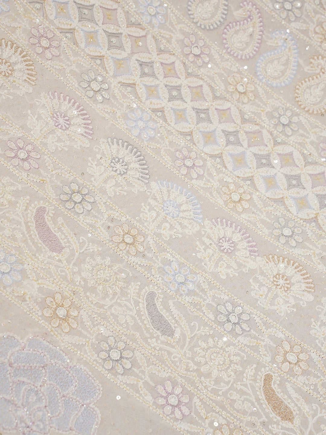 Ada Hand Embroidered White Pure Georgette Lucknowi Chikankari Saree With Blouse With Sequinned Work 01A436595