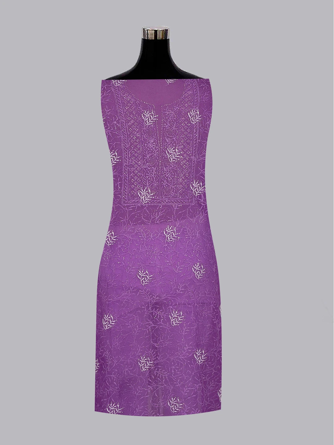Ada Hand Embroidered Purple Organza Lucknowi Chikankari Unstitched Kurta Dupatta Set With Mukaish/Muqaish Work 01A414384