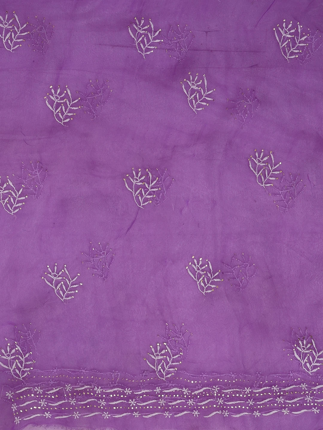 Ada Hand Embroidered Purple Organza Lucknowi Chikankari Unstitched Kurta Dupatta Set With Mukaish/Muqaish Work 01A414384