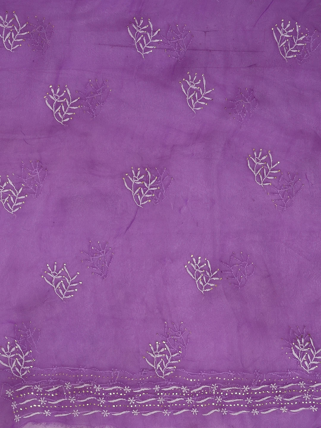 Ada Hand Embroidered Purple Organza Lucknowi Chikankari Unstitched Kurta Dupatta Set With Mukaish/Muqaish Work 01A414384