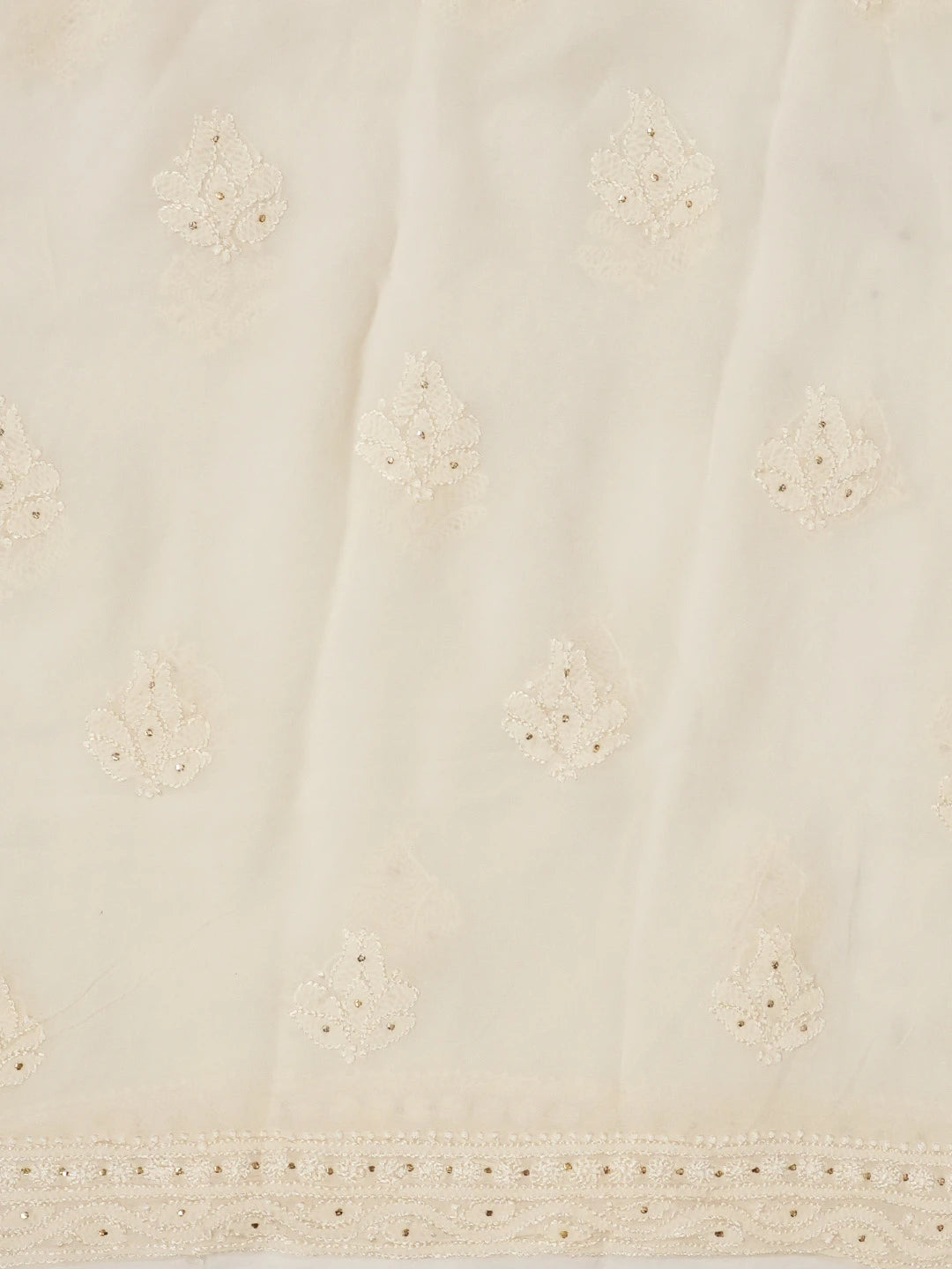 Ada Hand Embroidered Cream Viscose Georgette Lucknowi Chikankari Unstitched Kurta Dupatta Set With Muqaish Work 01A594177