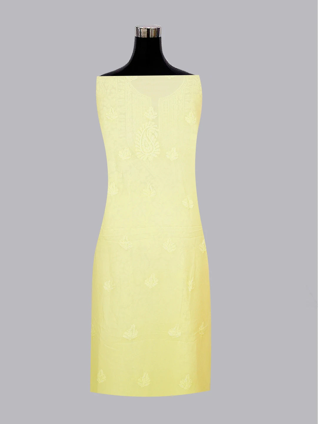 Ada Hand Embroidered Lemon Viscose Georgette Lucknowi Chikankari Unstitched Kurta Dupatta Set With Cutdana Work 01A594254