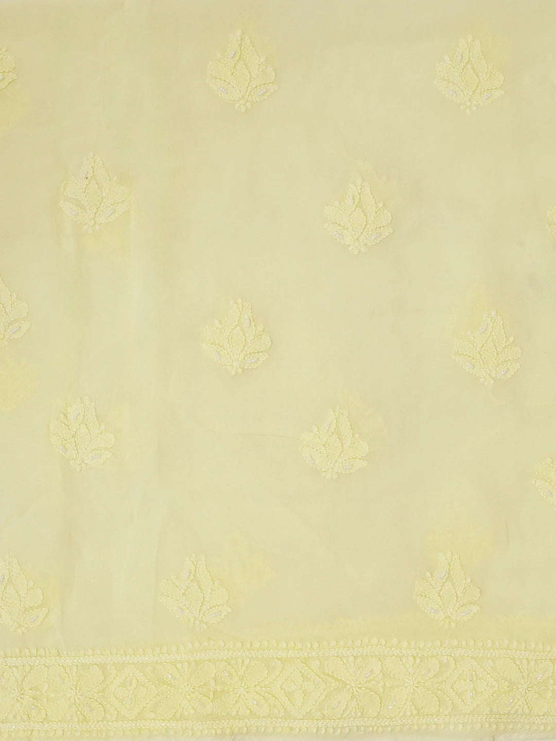 Ada Hand Embroidered Lemon Viscose Georgette Lucknowi Chikankari Unstitched Kurta Dupatta Set With Cutdana Work 01A594254