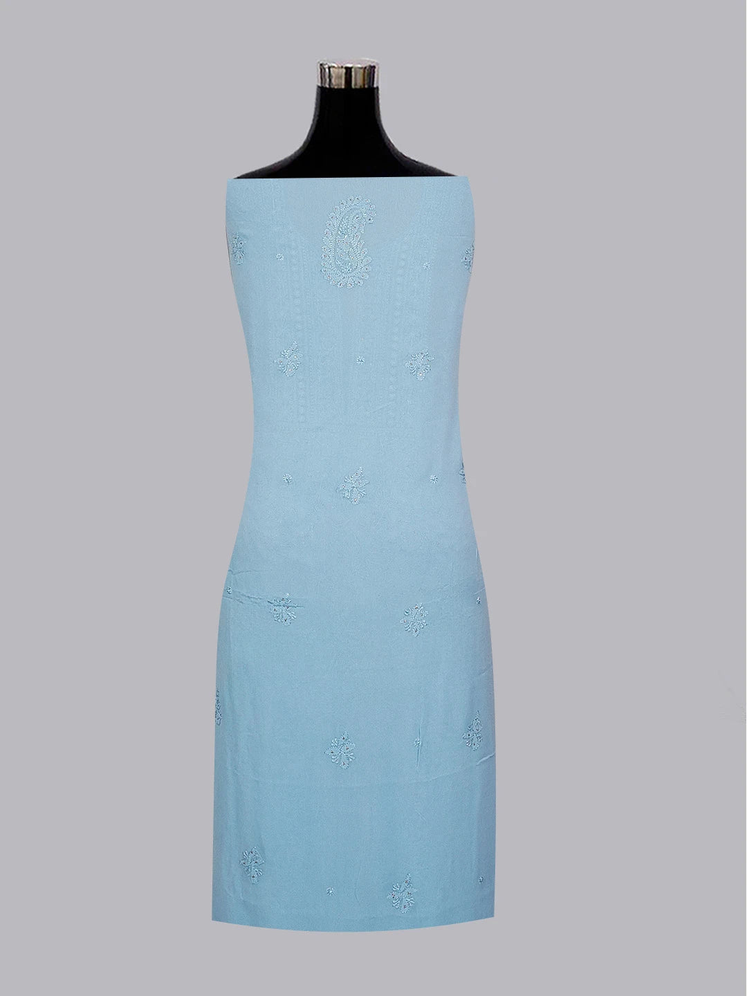 Ada Hand Embroidered Sky Blue Viscose Georgette Lucknowi Chikankari Unstitched Kurta Dupatta Set With Muqaish Work 01A594176