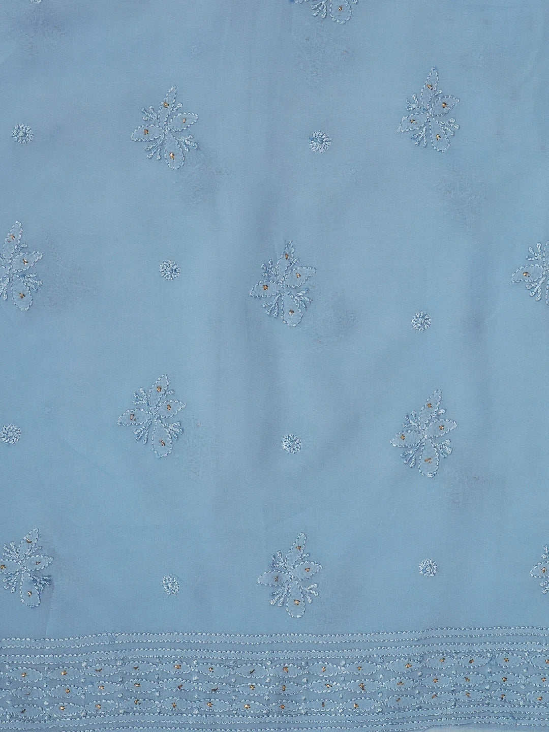 Ada Hand Embroidered Sky Blue Viscose Georgette Lucknowi Chikankari Unstitched Kurta Dupatta Set With Muqaish Work 01A594176